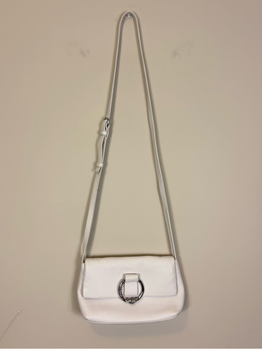 Vince‎ Camuto Women’s White Leather Crossbody Bag with Silver Ring Accent